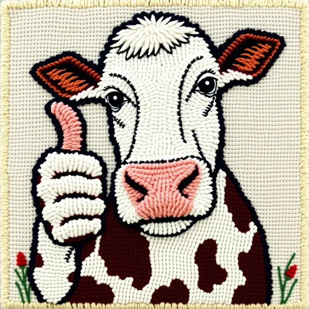 A friendly cow giving a thumbs-up, depicted in a pixelated style.