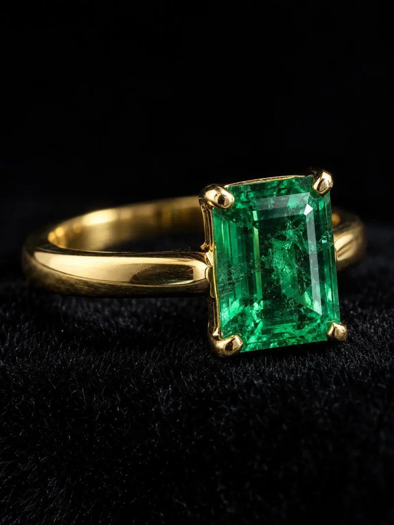 AI-generated product photo of an emerald engagement ring