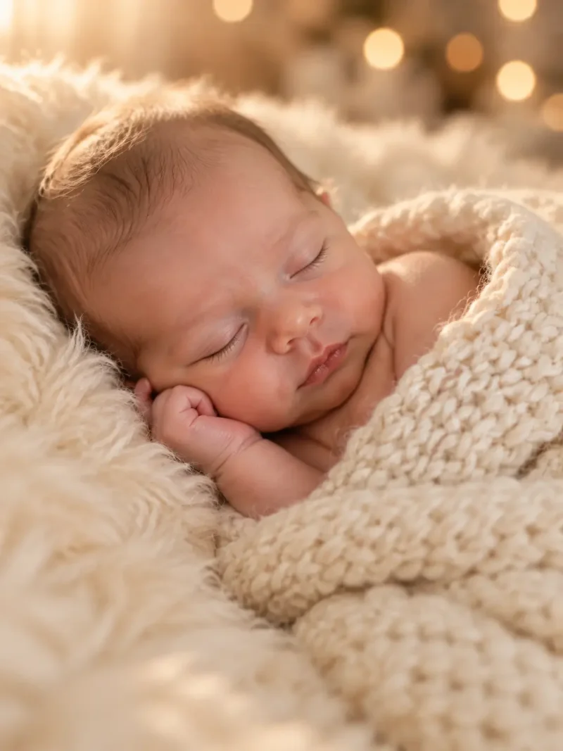 AI-generated photo of a sleeping newborn baby wrapped in a blanket