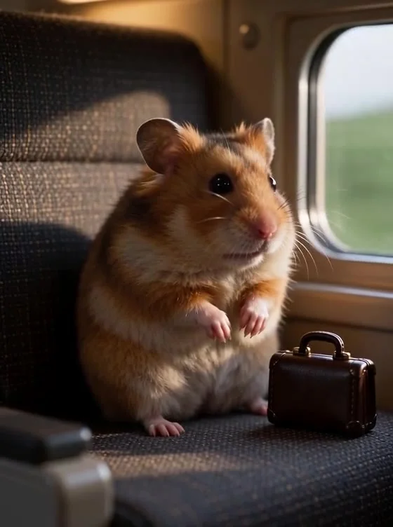 Hamster riding a toy train