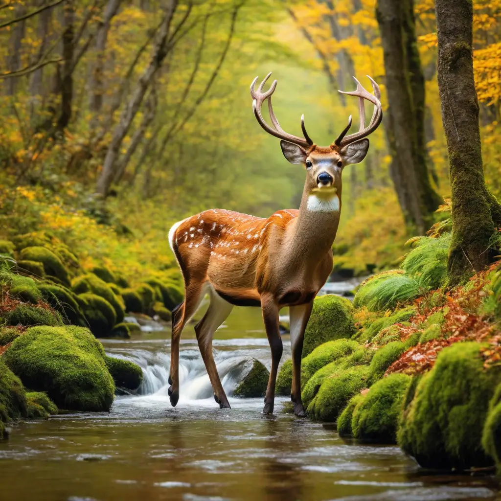 A deer standing in a stream