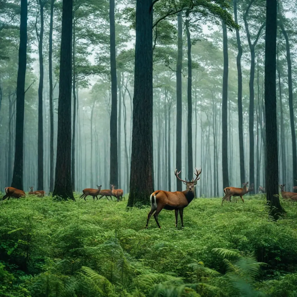 A group of deer in a forest