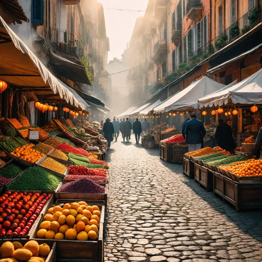 a street market with persony fruit and vegetables