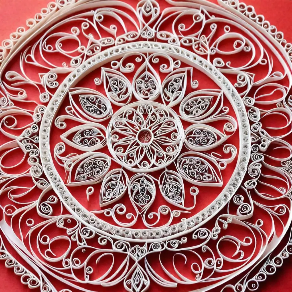 A white paper doily on a red surface