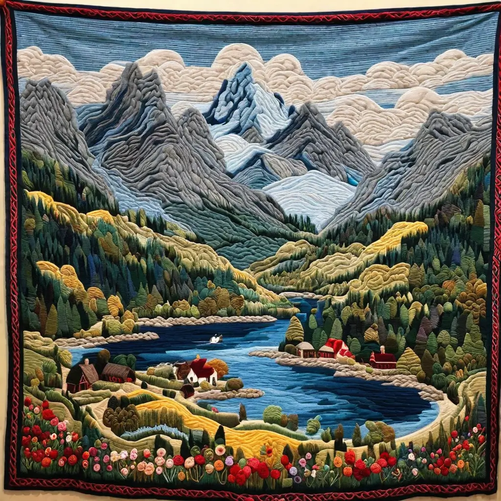 A colorful tapestry on a wall
