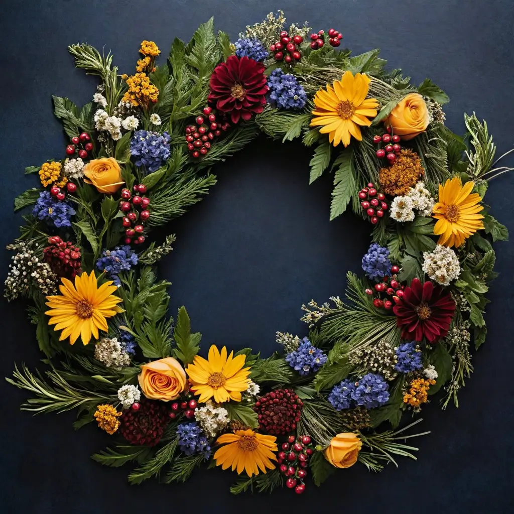 A wreath of flowers and berries
