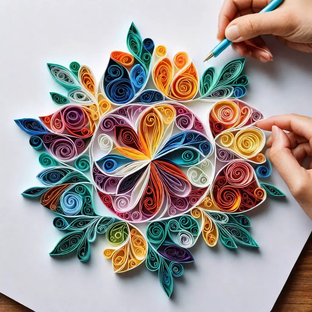 A person drawing a flower made of paper