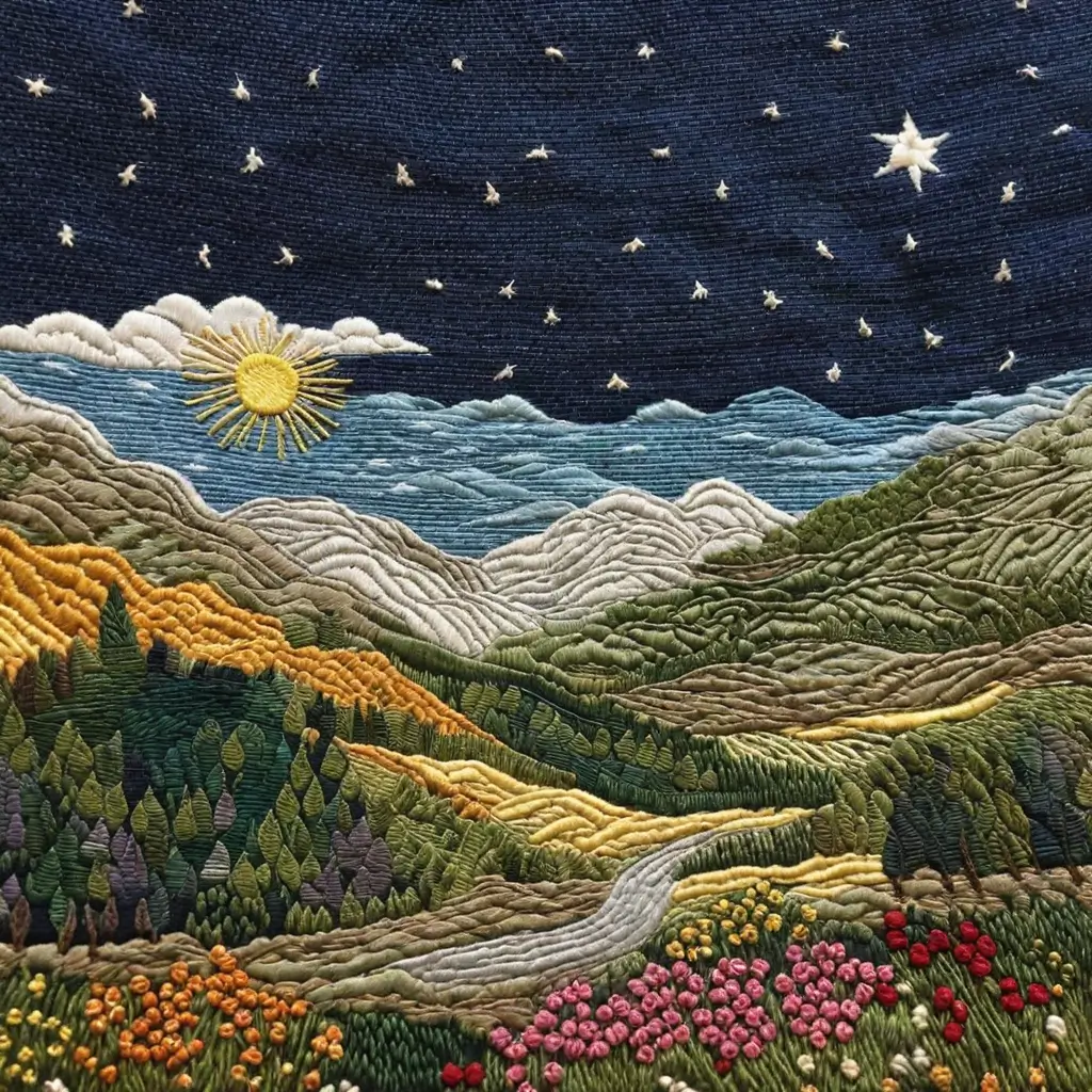 A landscape with flowers and trees