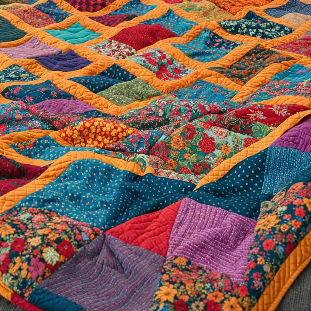 A colorful quilt with floral patterns