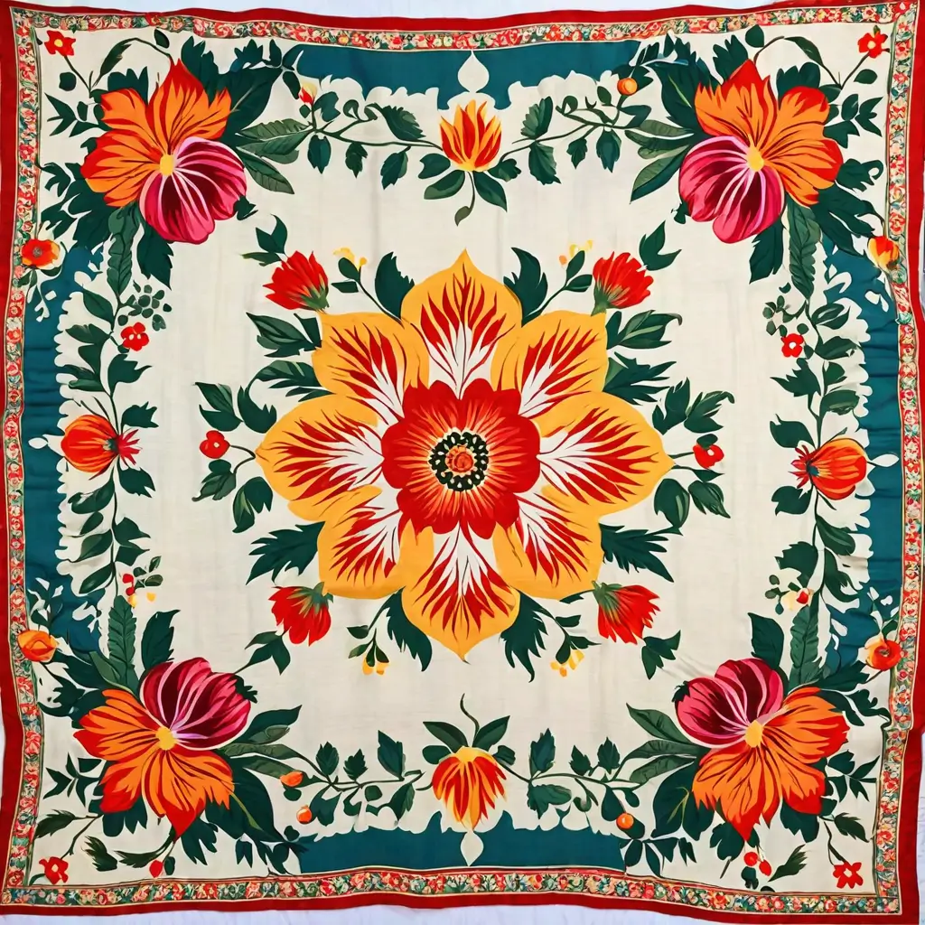 A colorful floral pattern on a white surface