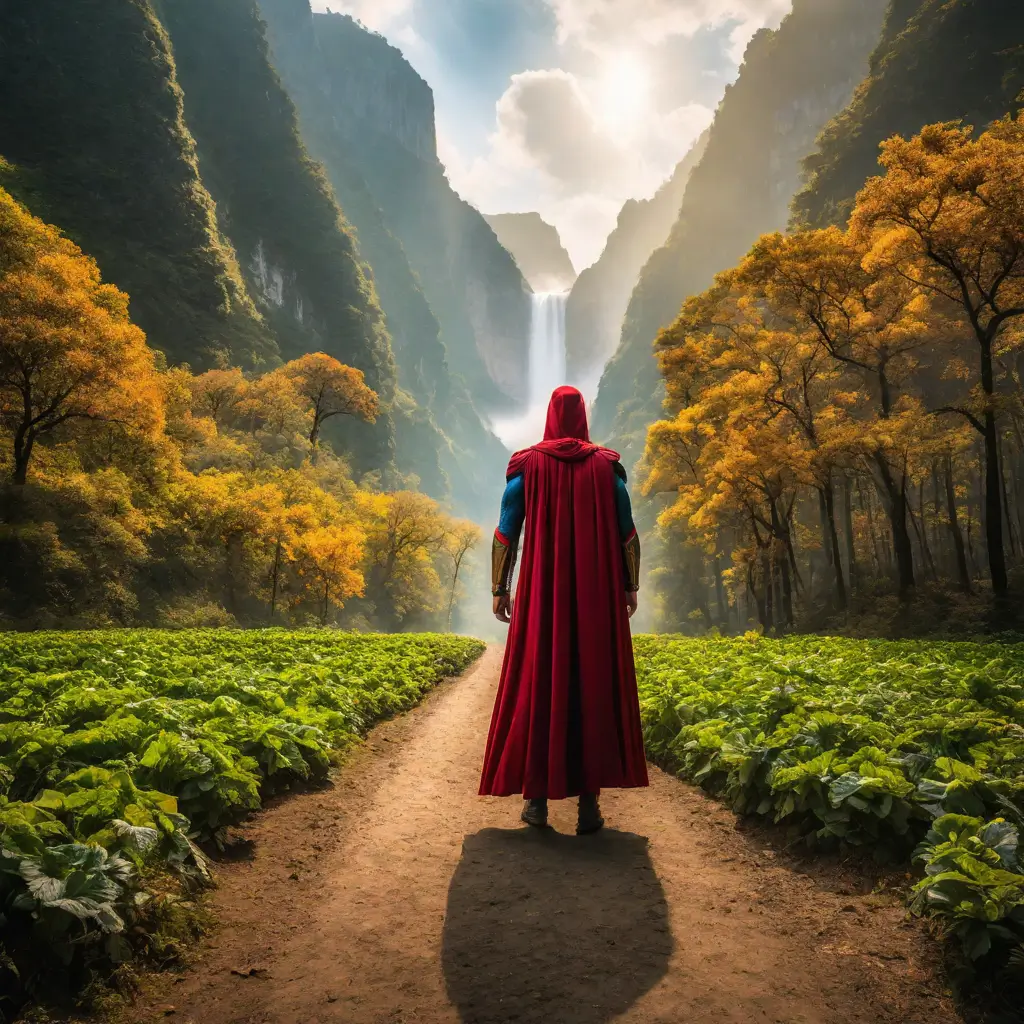 A person in a garment standing on a mountain