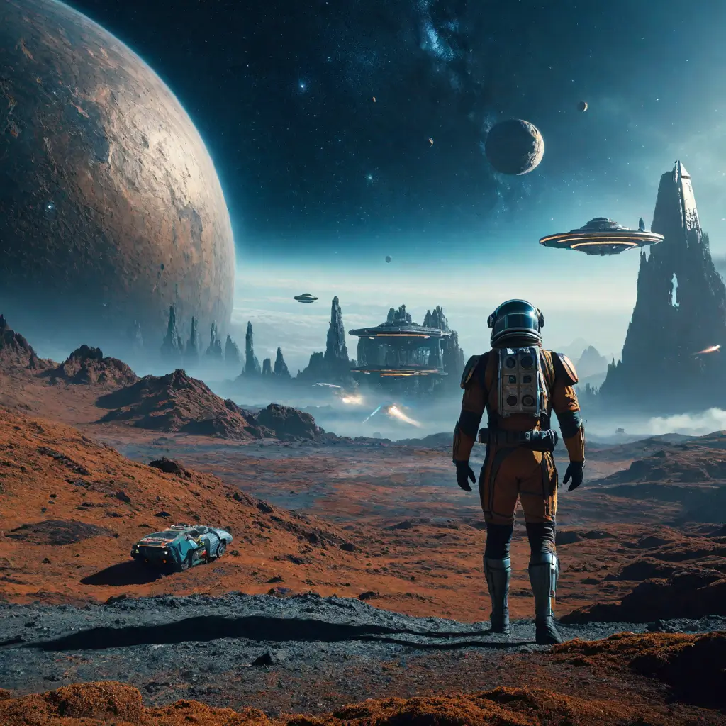 A astronaut standing on a planet