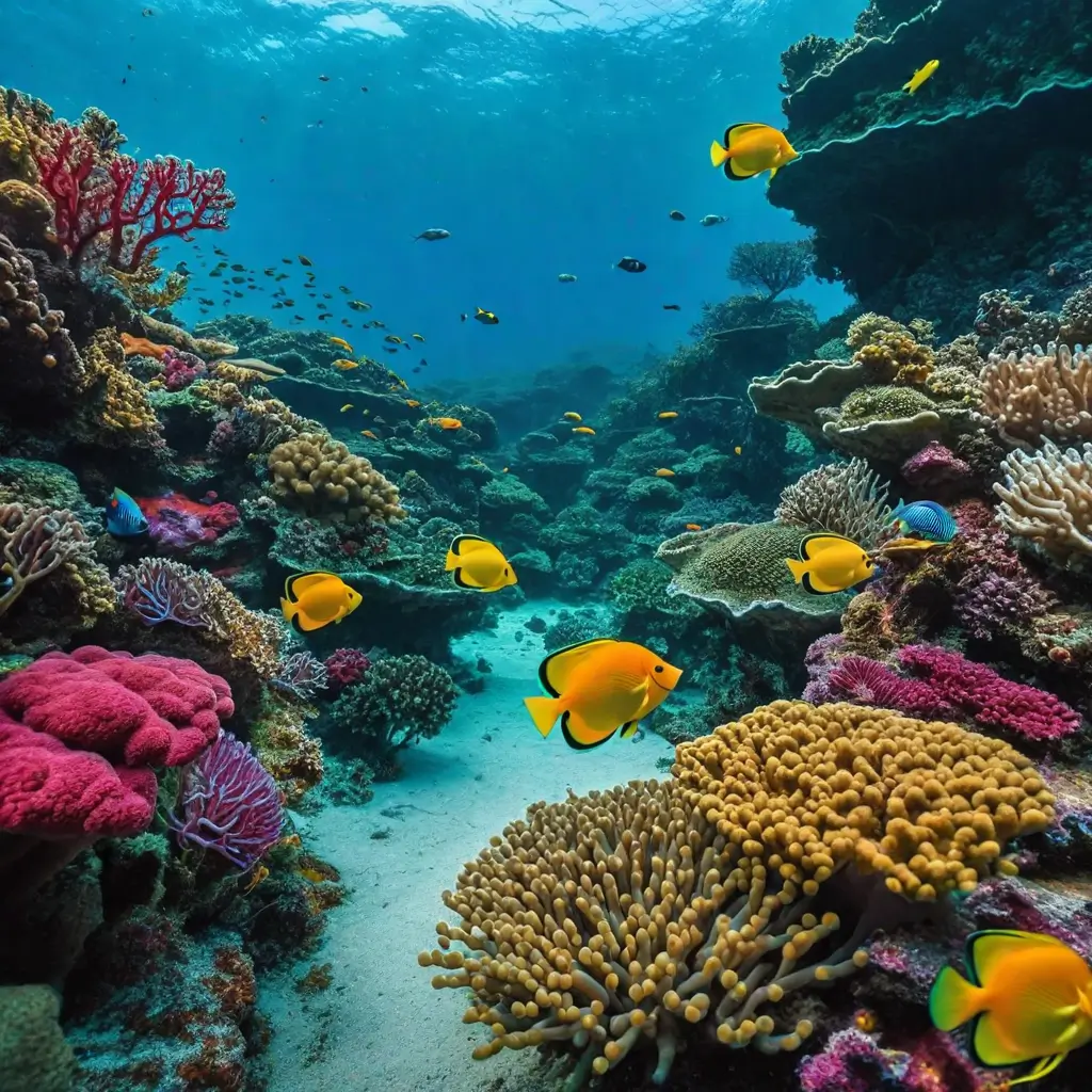 A coral reef with fish and corals