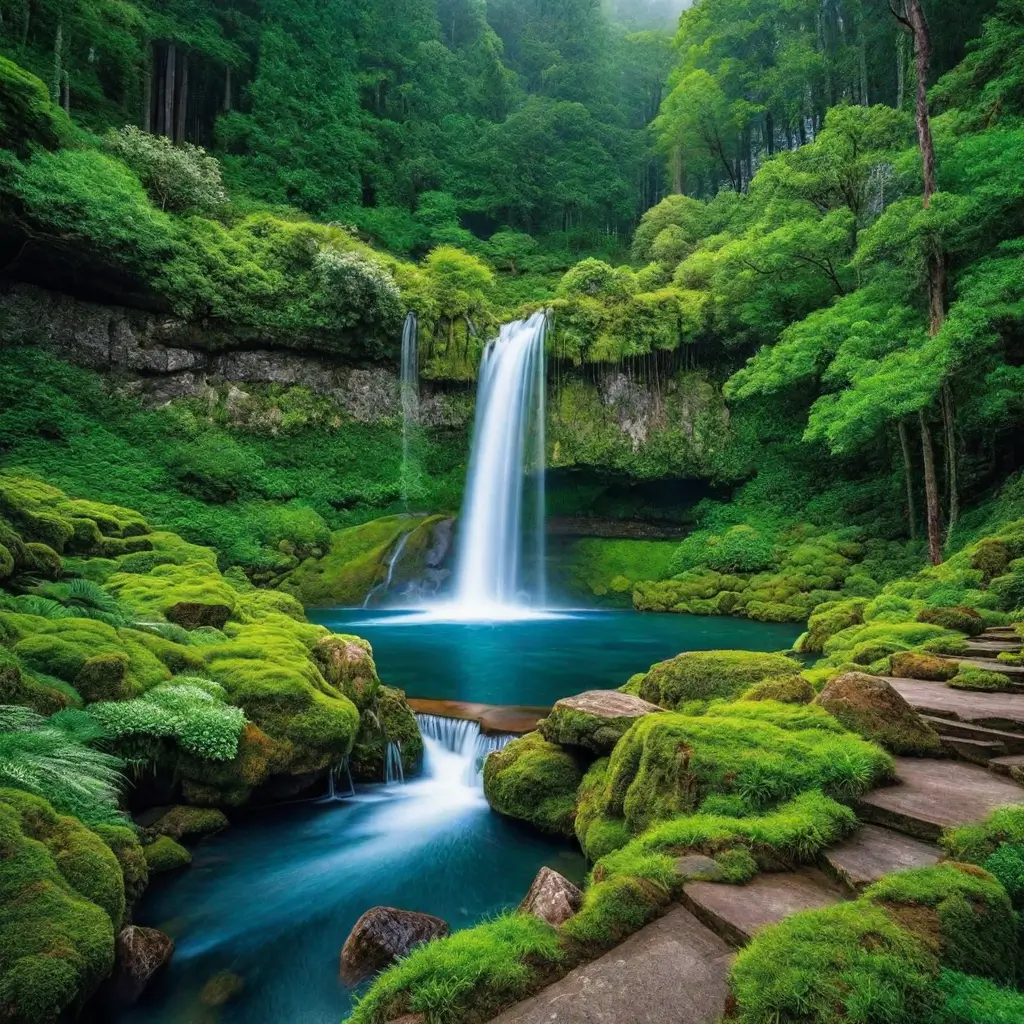 A waterfall surrounded by trees