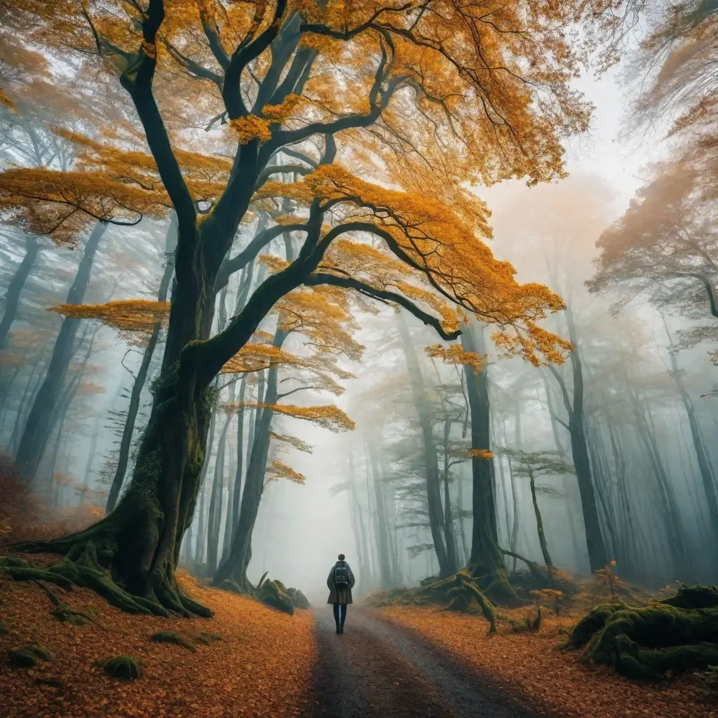 A person walking on a path in a forest