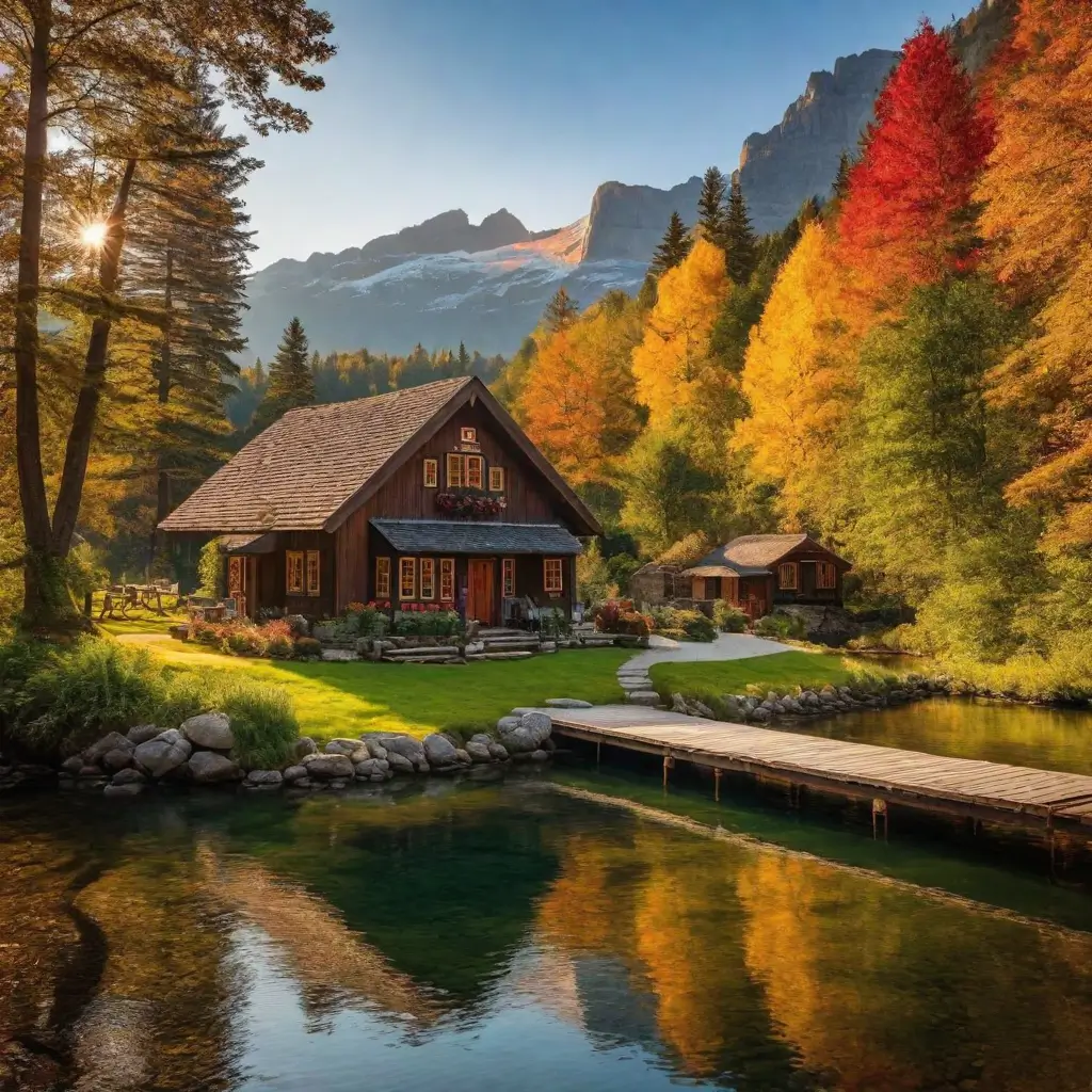 A house with a dock and trees around it