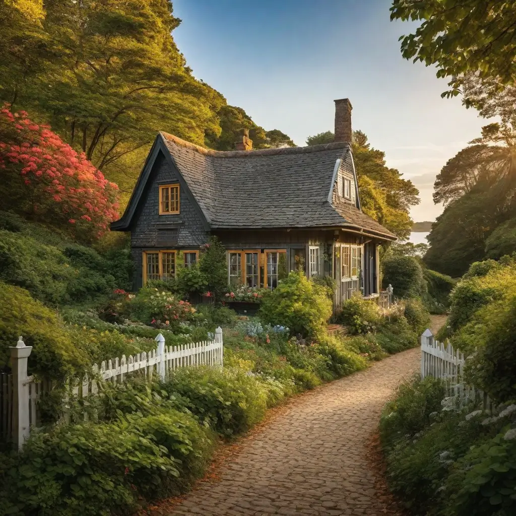 A house surrounded by trees and bushes