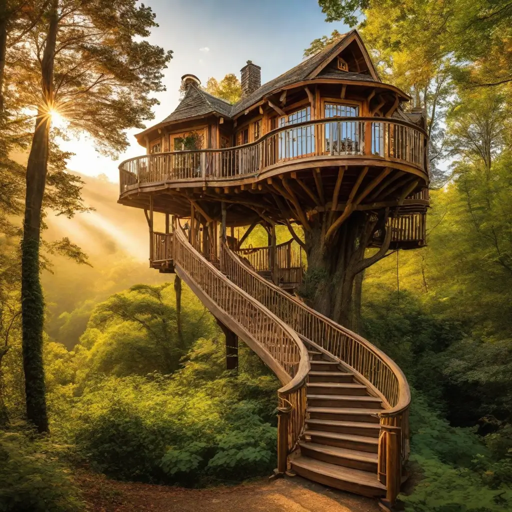 A tree house in the woods