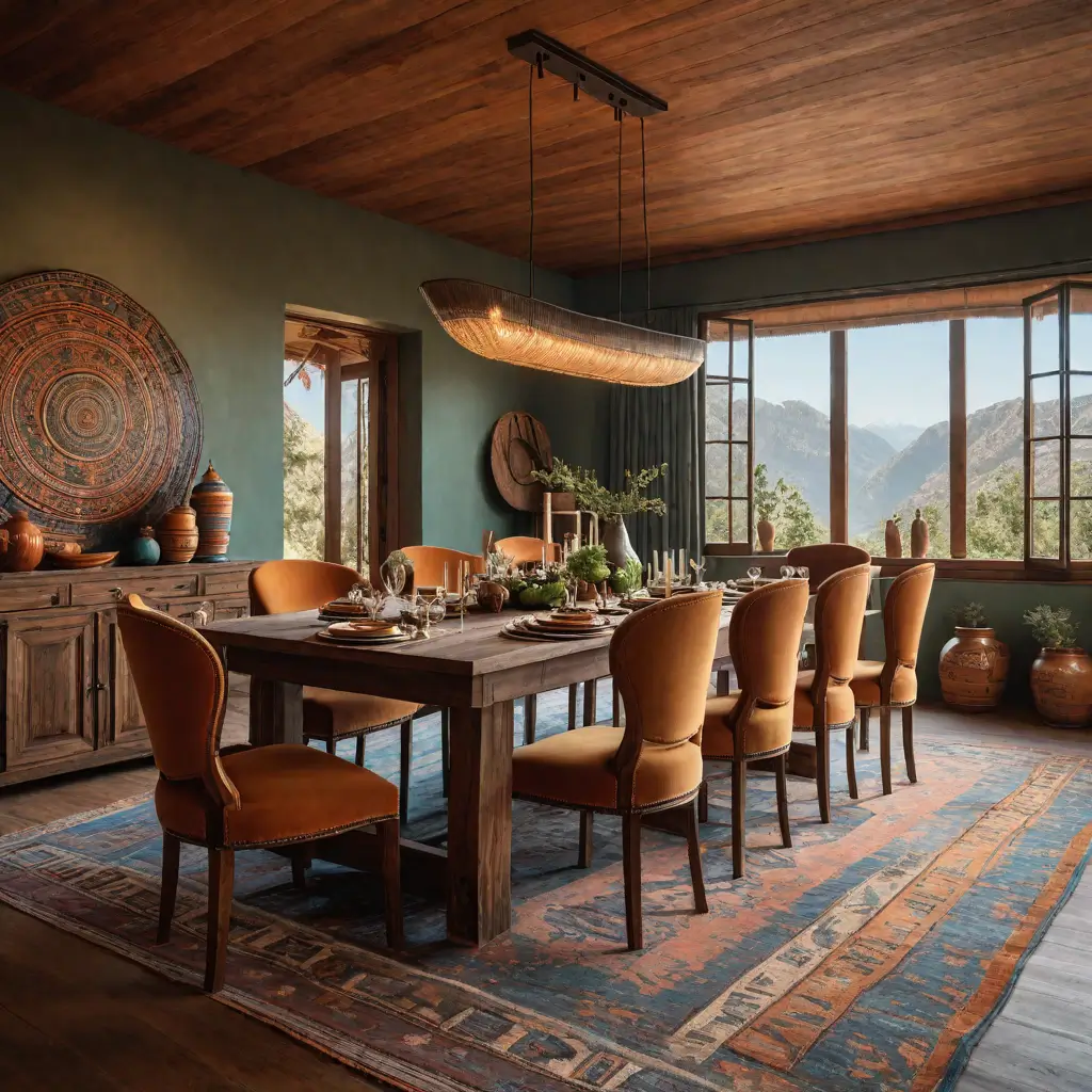 A room with a chandelier and chairs