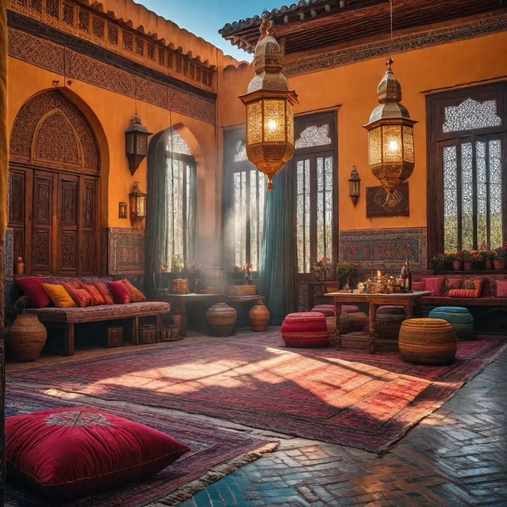 A bedroom with a large bed and chandelier
