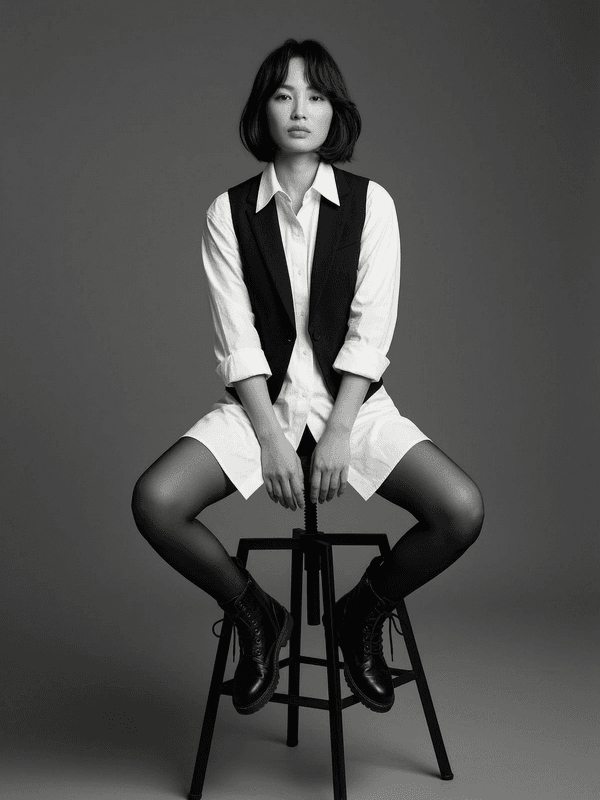 Oversized Shirt Vest Stool B&W