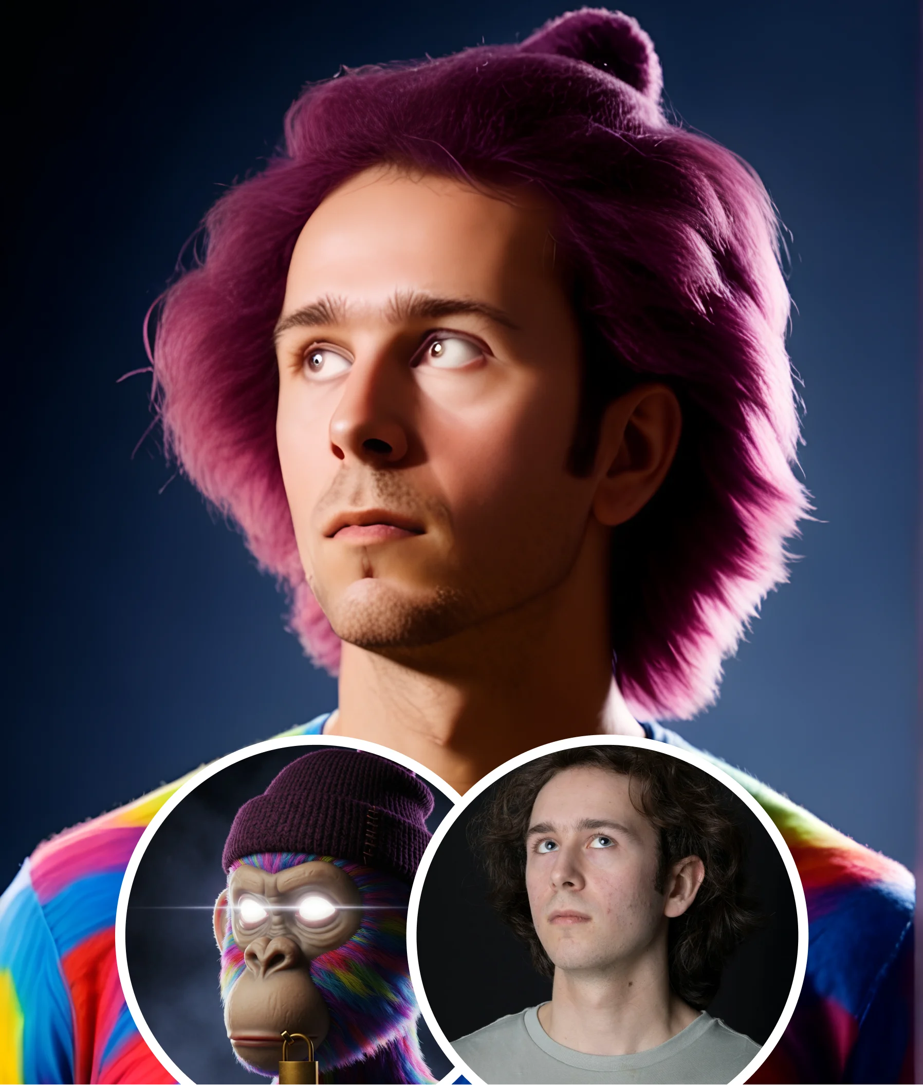Man’s image transformed into 3D render portrait using AI face to art converter.