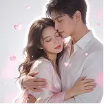 Romantic couple hugging with soft light and floating heart effects