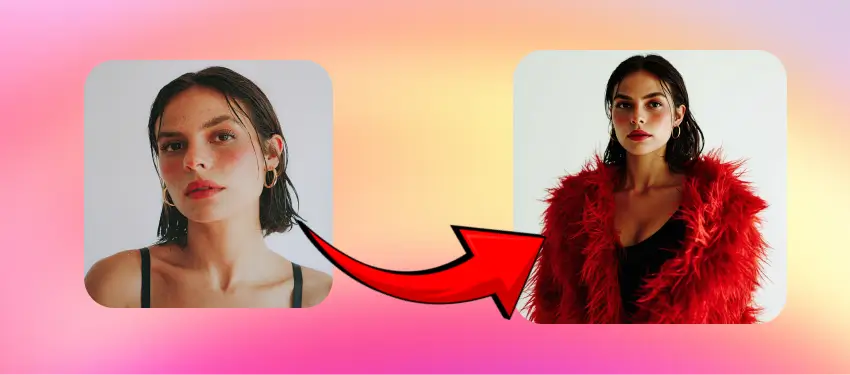 Before and after transformation using AI Model Shoot feature showing a realistic model-style upgrade with enhanced fashion and confidence.
