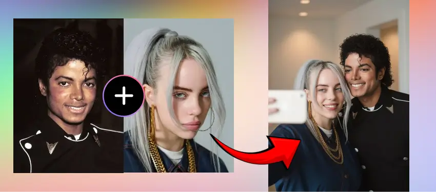 AI-generated image of Michael Jackson and Billie Eilish taking a selfie together created using Google Nano Banana.