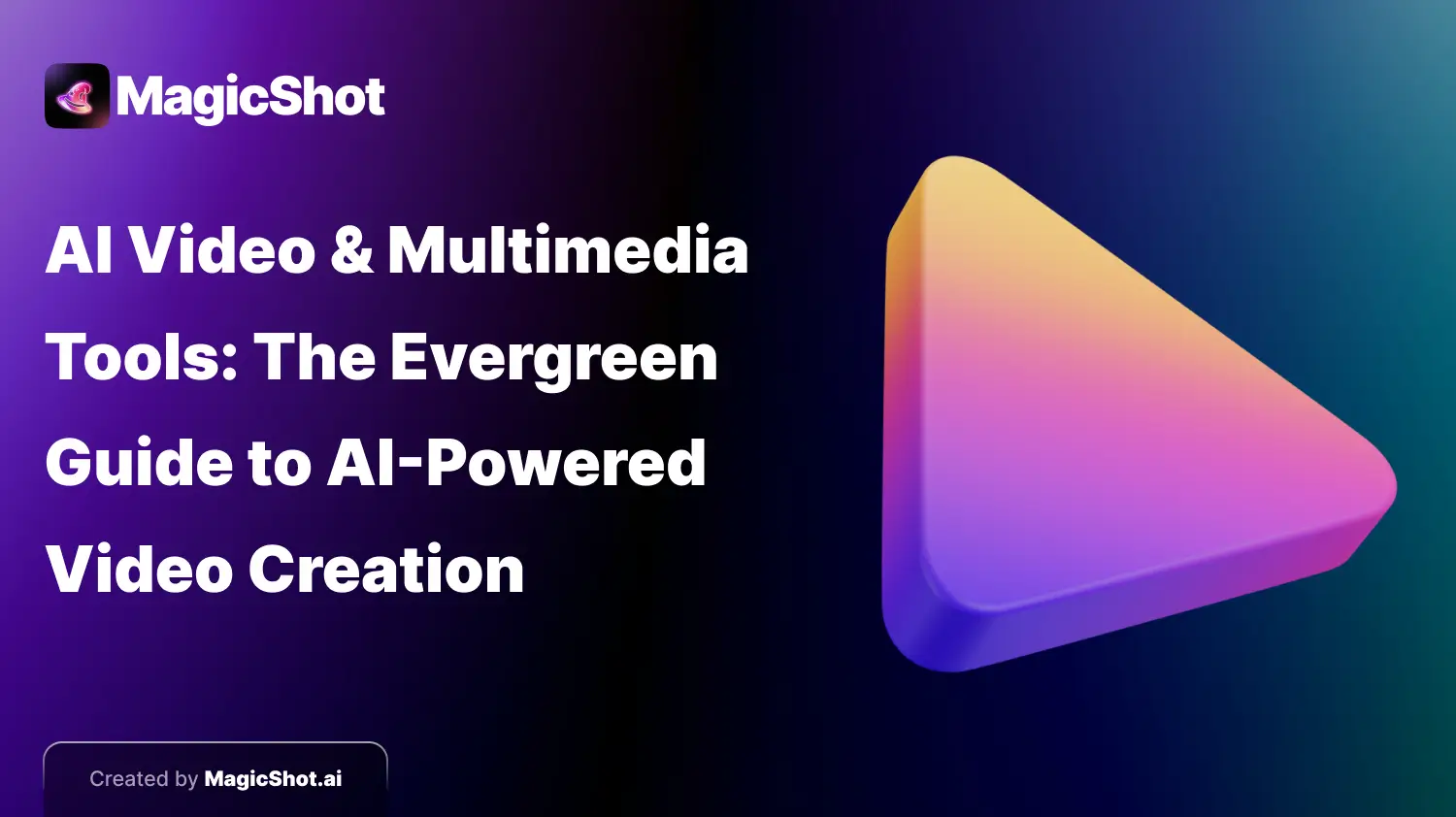 Gradient 3D play button icon on dark background representing AI-powered video and multimedia creation