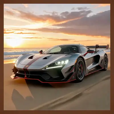 AI Video Generator Examples, A racing car on a beach