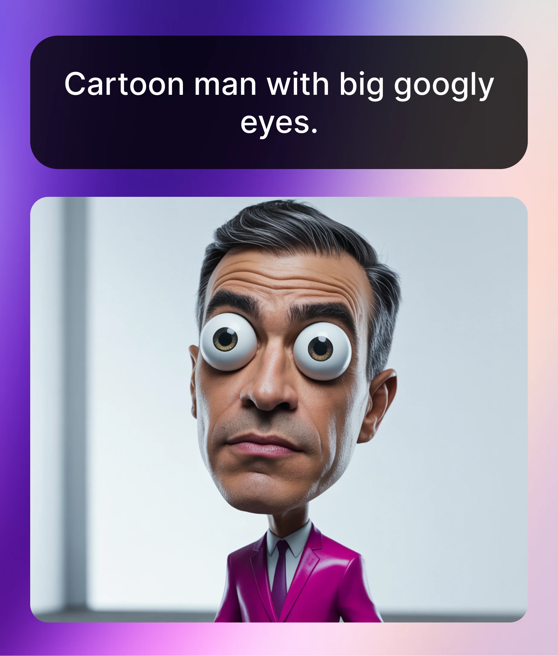 Cartoon man with big eyes – image to text generator result.