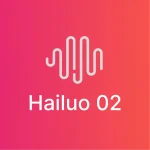 Hailuo-02 AI video generation model logo on a pink-orange gradient background.