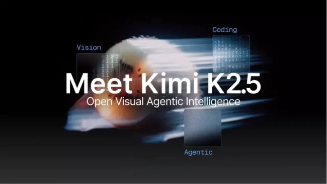 Meet Kimi K2.5 visual showing open visual agentic intelligence with vision, coding, and agentic AI capabilities illustrated.