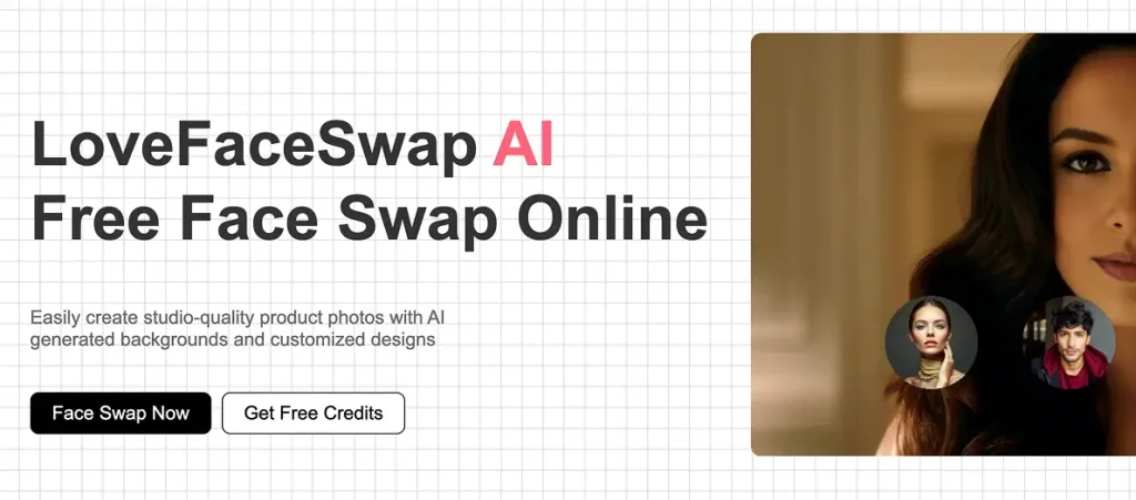 Homepage of LoveSwapAI showing simple interface for online face swapping