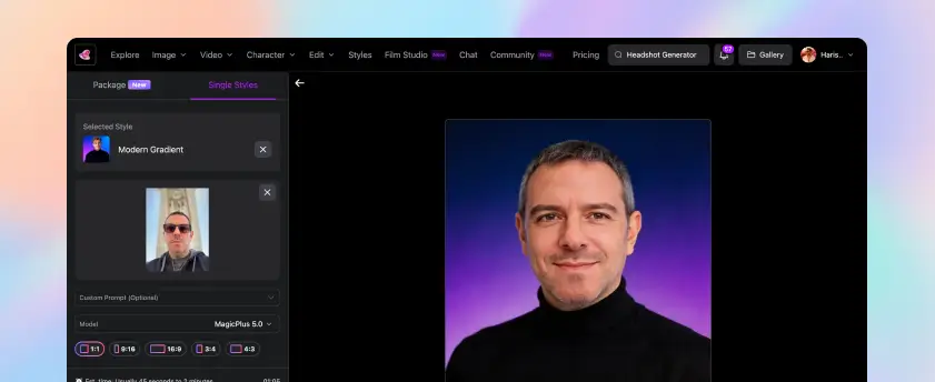 MagicShot's Interface of AI Headshot Generator Feature