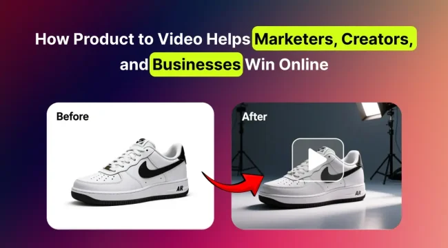 Before-and-after comparison of a sneaker showing MagicShot’s Product to Video feature, transforming a plain product photo into a cinematic studio-style ad.