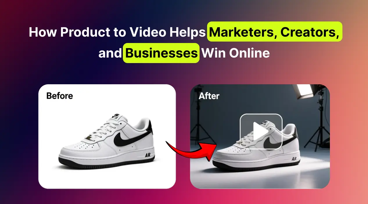 Before-and-after comparison of a sneaker showing MagicShot’s Product to Video feature, transforming a plain product photo into a cinematic studio-style ad.