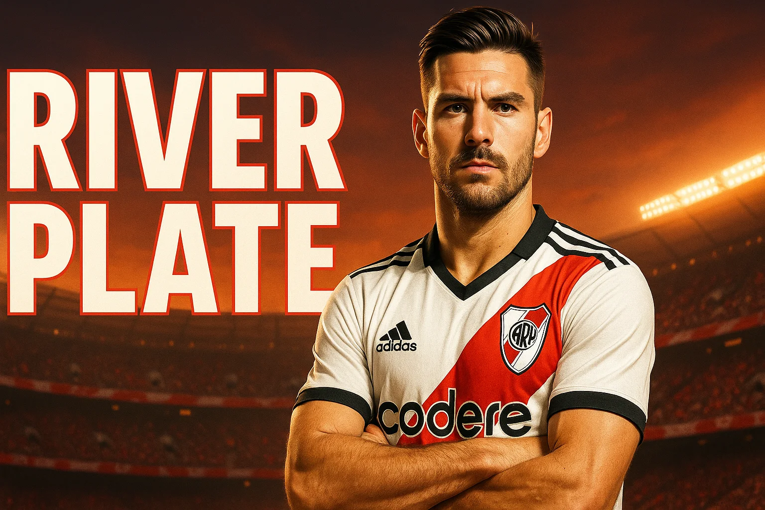 River Plate player AI art, shown in a white and red sash jersey with Monumental stadium energy. River Plate AI-generated fan art.