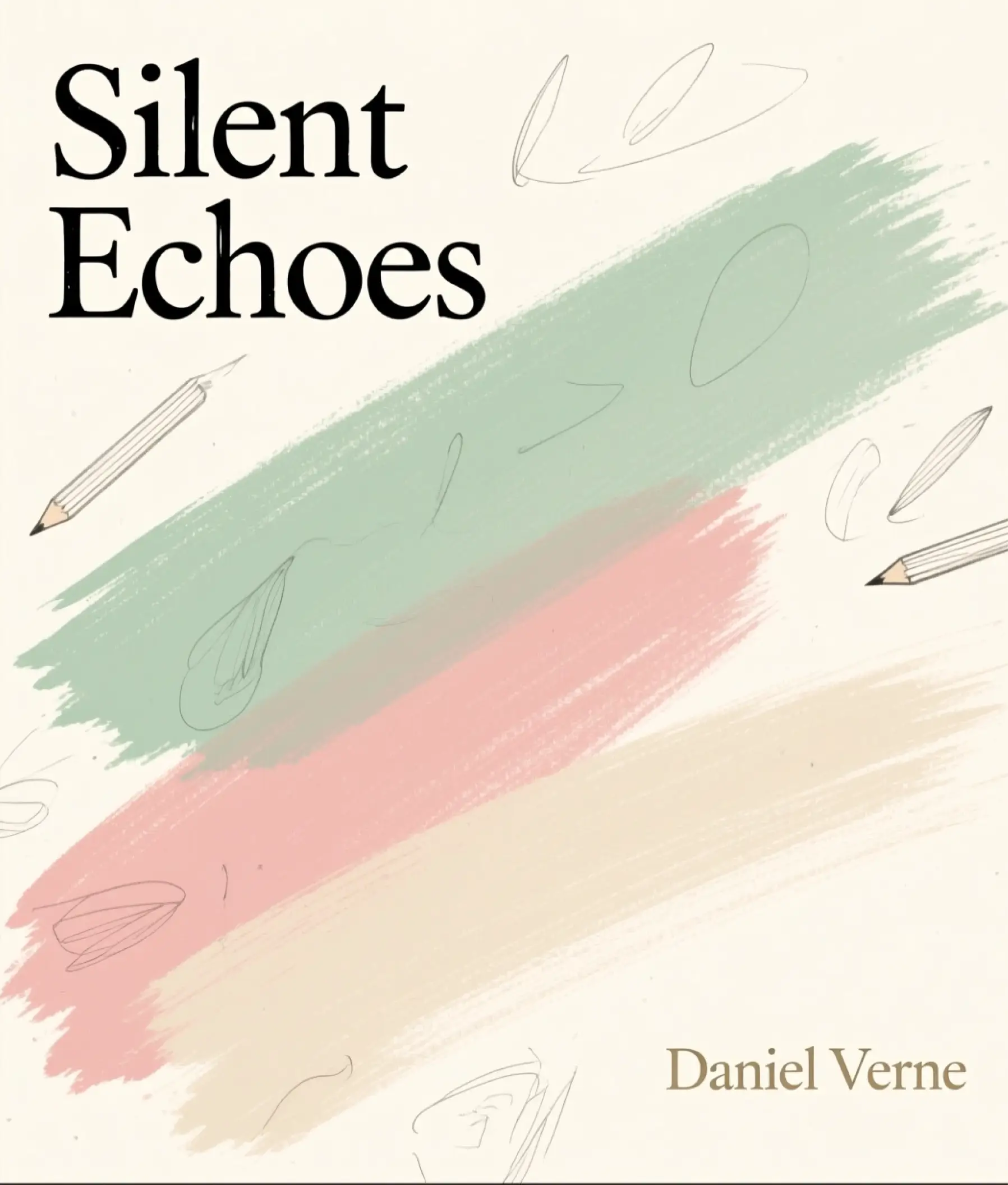 Minimalist album cover Silent Echoes with soft pastel brush strokes and pencil illustrations.
