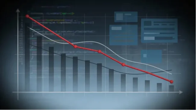 Minimal analytics dashboard showing a red line graph trending downward, symbolizing reduced platform activity