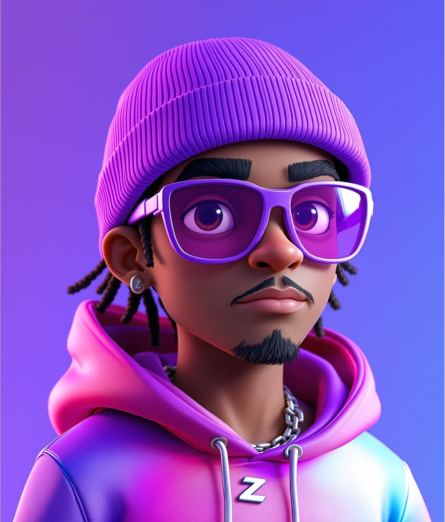 Stylized-3D-Urban-Mascot-wearing-purple-hoodie-and-beanie-–-cartoon-NFT-avatar-with-street-style