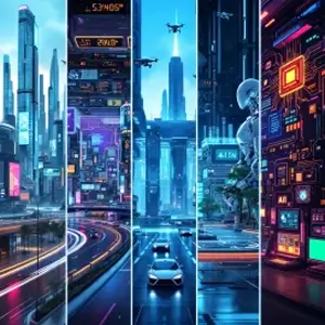 AI-generated neon-lit futuristic cityscape with flying vehicles and skyscrapers