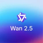 Wan 2.5 AI video model logo displayed on a blue-purple gradient background.