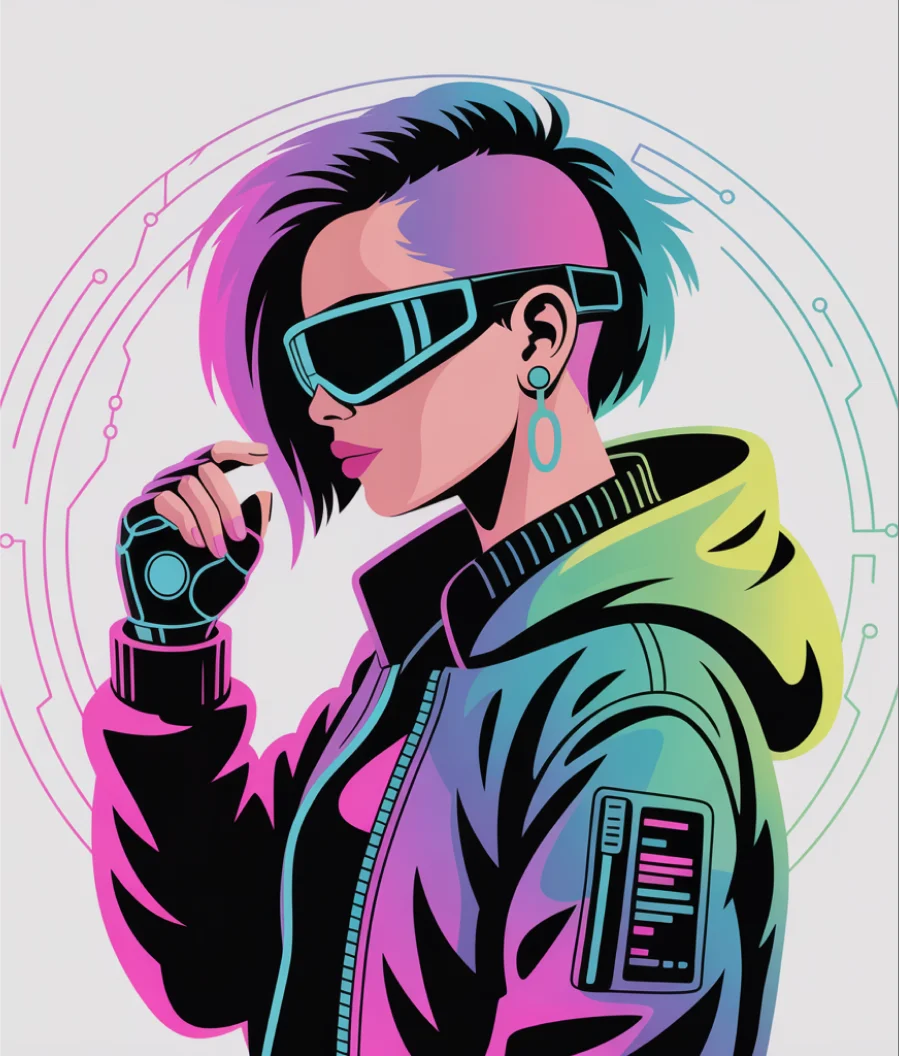 Stylized cyberpunk female character vector art – futuristic fashion generated by AI Illustration Generator