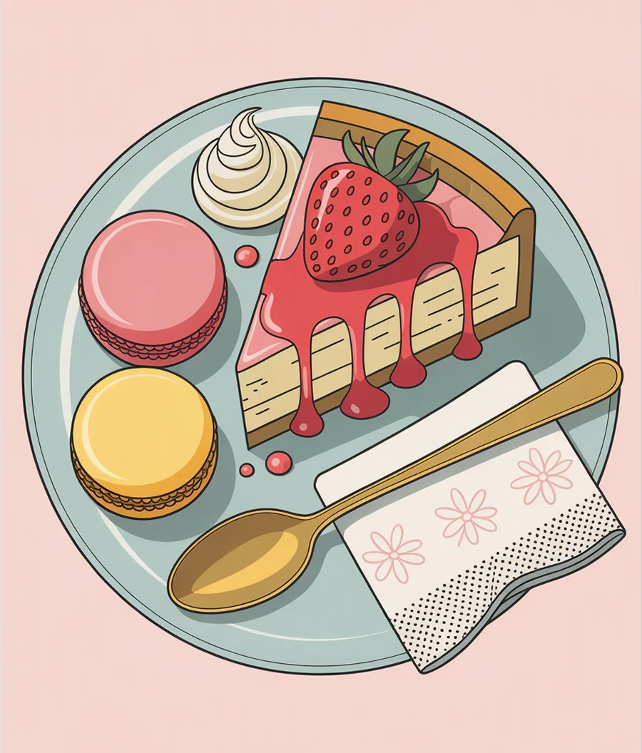 Delicious dessert plate vector illustration with macarons and cake – food artwork from AI-powered illustration tool