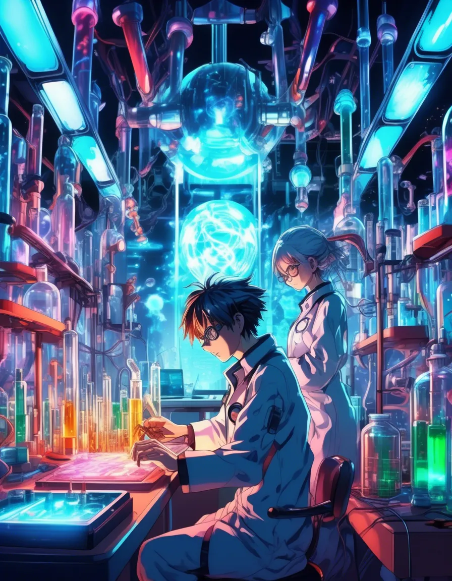 A boy sits at a desk, surrounded by glowing orbs, lost in thought.