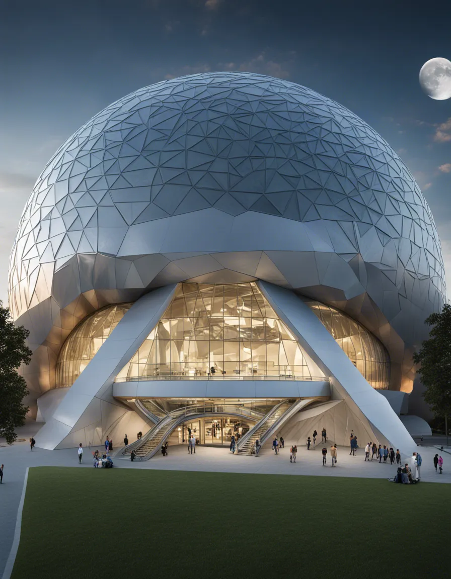 A futuristic, dome-shaped building with a shimmering, metallic exterior.