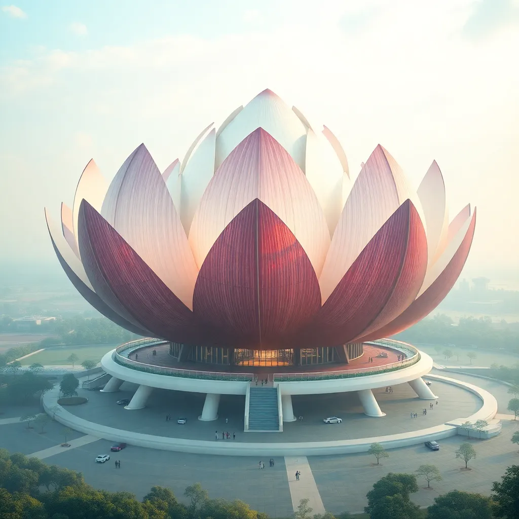 The Lotus Temple, a stunning architectural marvel with a unique petal-like design.