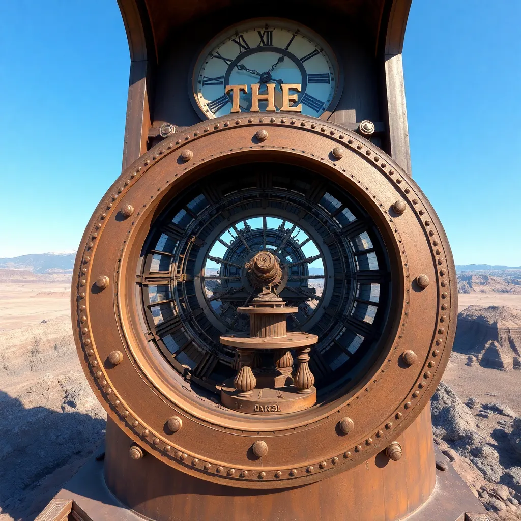 A steampunk-inspired clock tower with intricate gears and dials.